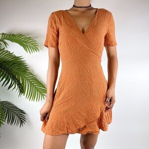Vintage Y2K Orange Cottagecore Polka Dot Coquette Mini Wrap Dress / Size: L